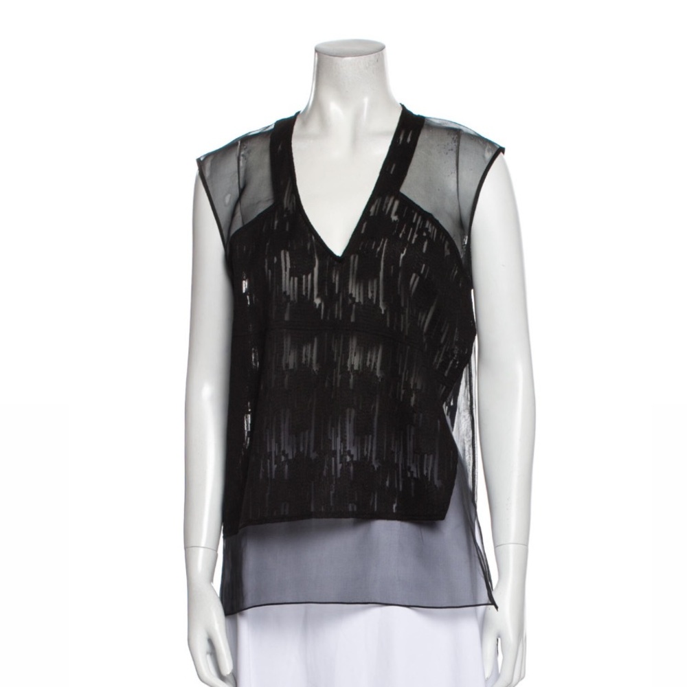 HELMUT LANG BLACK SHEER & EMBROIDERED PANEL SHIRT